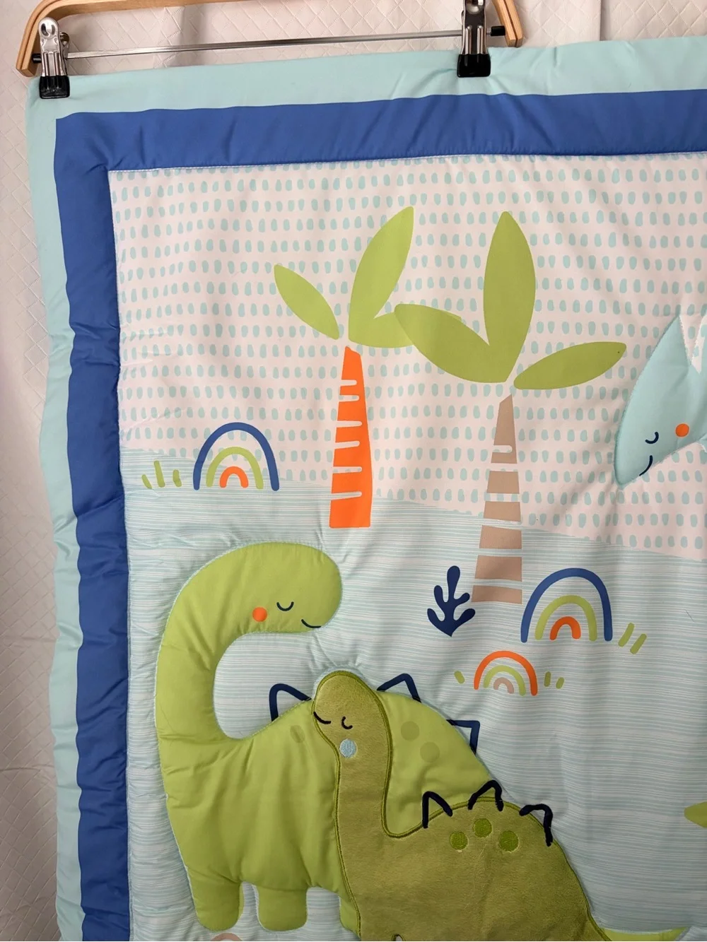 Baby Dinosaur & Elephant Quilted Throw Blanket - Blue & Green